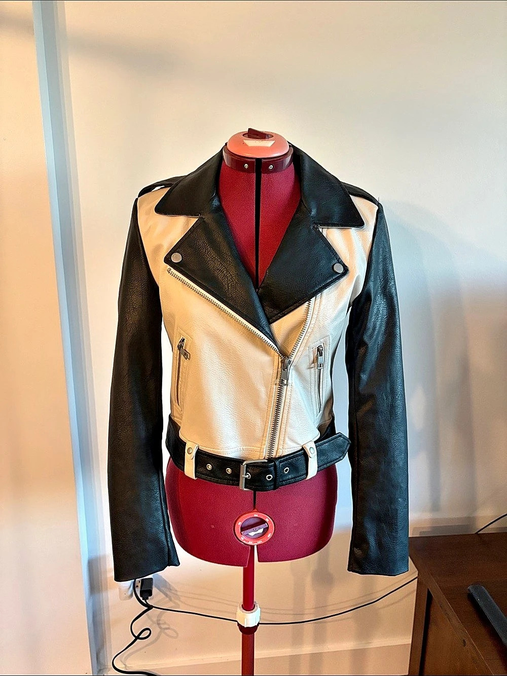 ONLY Color Block Leather Moto Jacket Size XS Like New